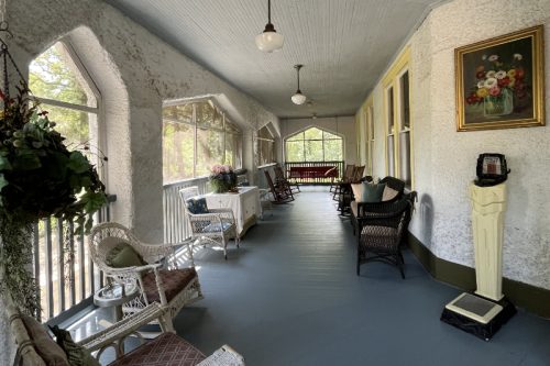 The porch at Wildwood Springs lodge in Steelville, MO. is just made for relaxing and enjoying.